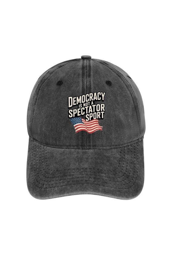 Democracy Is Not A Spectator Sport Charcoal Baseball Cap for Men Women, Adjustable Snapback Hats Cotton Hat