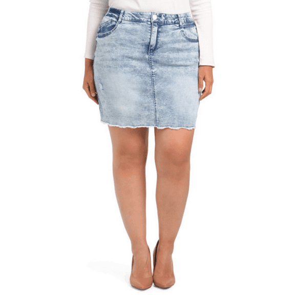 Democracy Women's Plus Ab Solution  Frayed Hem Denim Mini Skirt-Blue / 22W