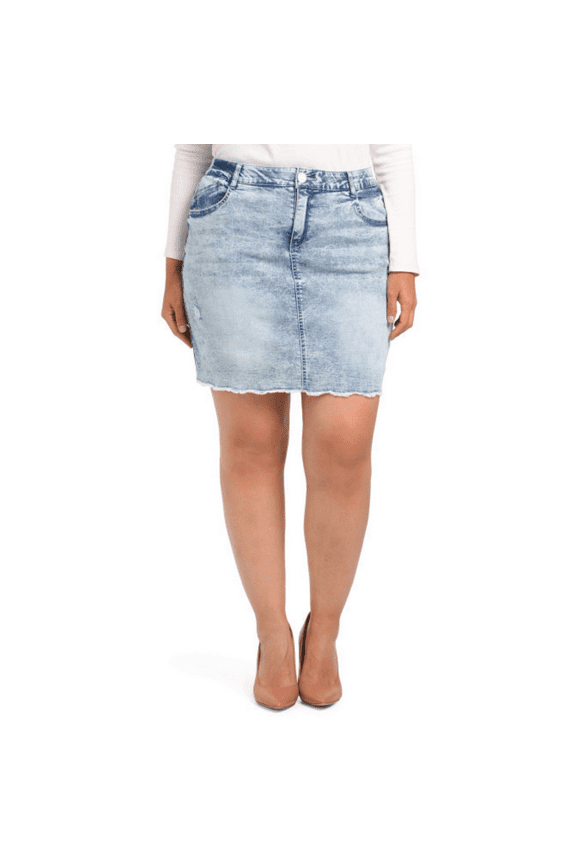 Women's Plus Ab Solution Frayed Hem Denim Mini Skirt-Blue / 22W