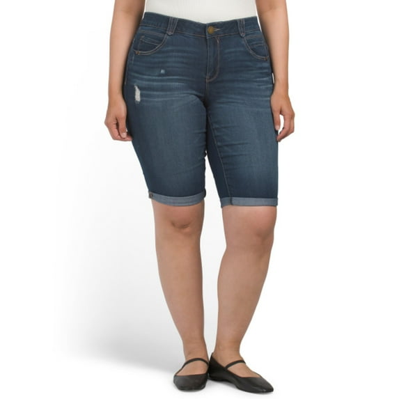Democracy Women's Plus high rise Ab Solution distressed Denim Bermuda Shorts (Blue, 20w)