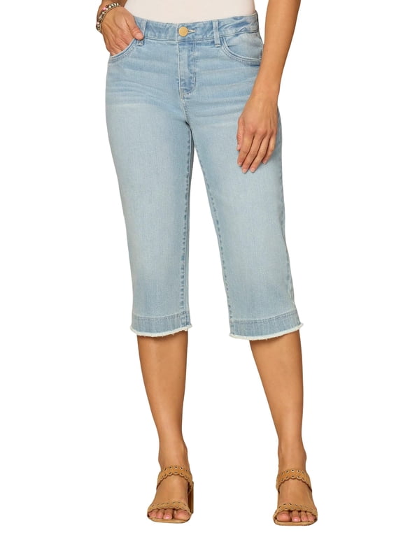 Women's Powder Blue Mid-Rise Artisanal Fray Hem Skimmer Jeans
