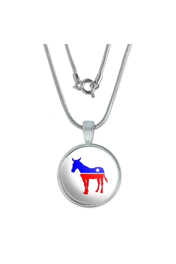 Democrat Donkey Liberal America Political Party 0.75" Pendant with Sterling Silver Plated Chain