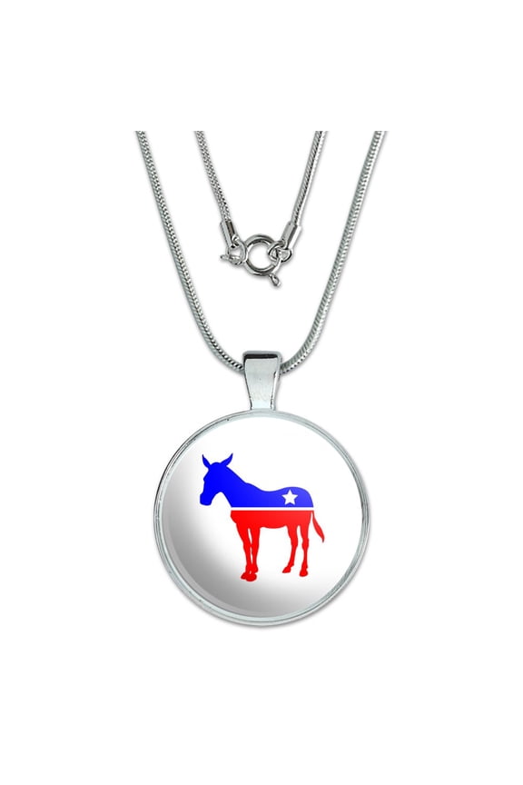 Democrat Donkey Liberal America Political Party 1" Pendant with Sterling Silver Plated Chain