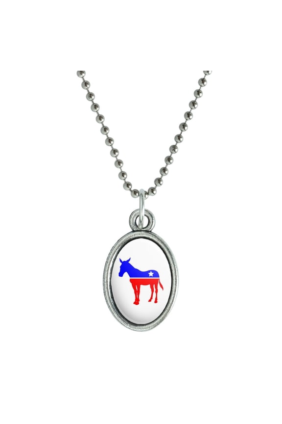 Democrat Donkey Liberal America Political Party Antiqued Oval Charm Pendant with Chain