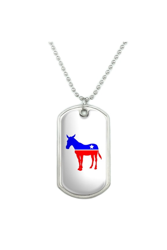 Democrat Donkey Liberal America Political Party Military Dog Tag Pendant Necklace with Chain