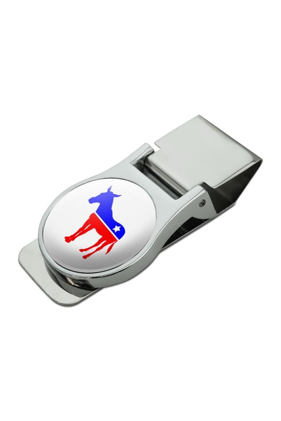 Democrat Donkey Liberal America Political Party Satin Chrome Plated Metal Money Clip