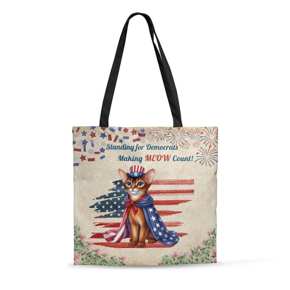 Democratic Abyssinian Cat Making Meow Count Election 2024 All Over Print 3D Canvas Tote Bag Cat Lover Kitten Owner Gifts Reusable Handbag - 01001