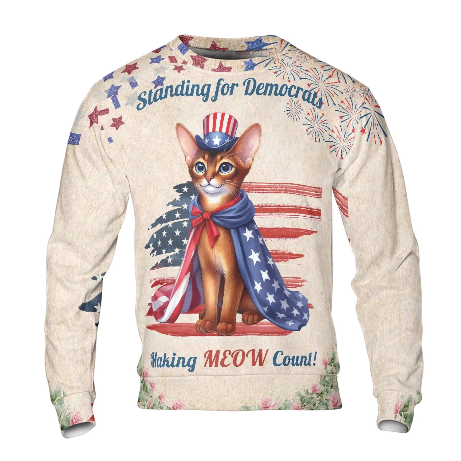 Democratic Abyssinian Cat Making Meow Count Election 2024 All Over Print 3D Sweatshirt Unisex ...