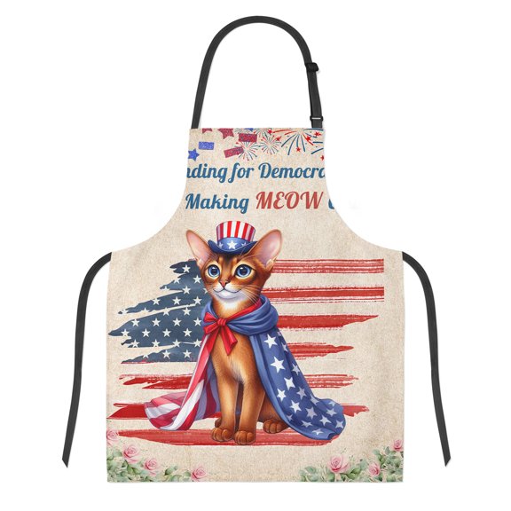 Democratic Abyssinian Cat Making Meow Count Election 2024 Apron Cat Lover Kitten Owner Gifts for Cooking Grilling Baking Painting Gardening - 01001