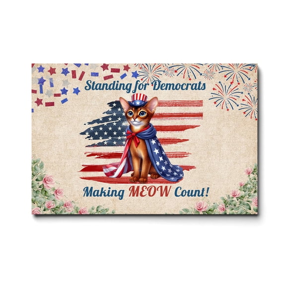 Democratic Abyssinian Cat Making Meow Count Election 2024 Horizontal Matte Canvas Poster Cat Lover Kitten Owner Gifts Wall Art Home Decor - 01001