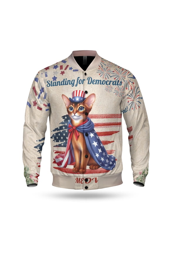 Democratic Abyssinian Cat Making Meow Count Election 2024 All Over Print 3D Baseball Jacket Cat Lover Kitten Owner Gifts Bomber Jacket Softball - 01001