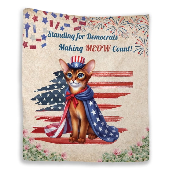 Democratic Abyssinian Cat Making Meow Count Election 2024 Quilt Blanket Cat Lover Kitten Owner Gifts Cozy Comforter Throw Blanket - 01001