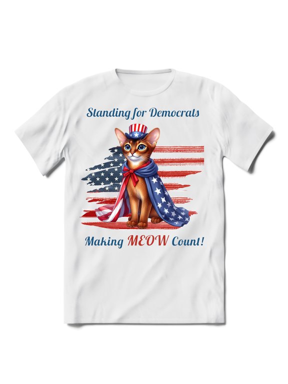Democratic Abyssinian Cat Making Meow Count Election 2024 Shirt T-shirt Unisex Merch Cat Lover Kitten Owner Gifts - 01001