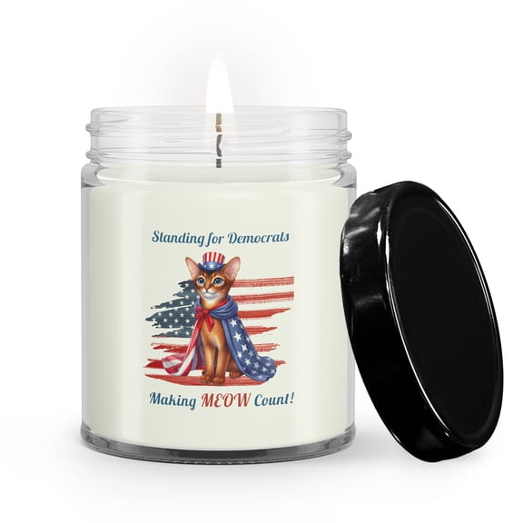 Democratic Abyssinian Cat Making Meow Count Election 2024 Soy Wax Candle Cat Lover Kitten Owner Gifts 9oz White Birch & Black Pepper Candle - 01001