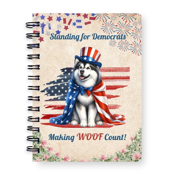 Democratic Alaskan Malamute Making Woof Count Election 2024 Spiral Bound Journal Alaska Mal Dog Lovers Gifts 5x7in Spiral Notebook - 01001