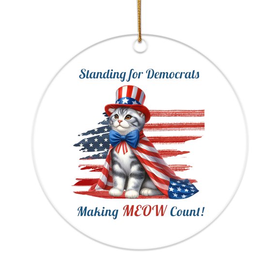 Democratic American Shorthair Cat Making Meow Count Election 2024 Acrylic Round Ornament Cat Lover Kitten Owner Gifts Home Tree Decor - 01001