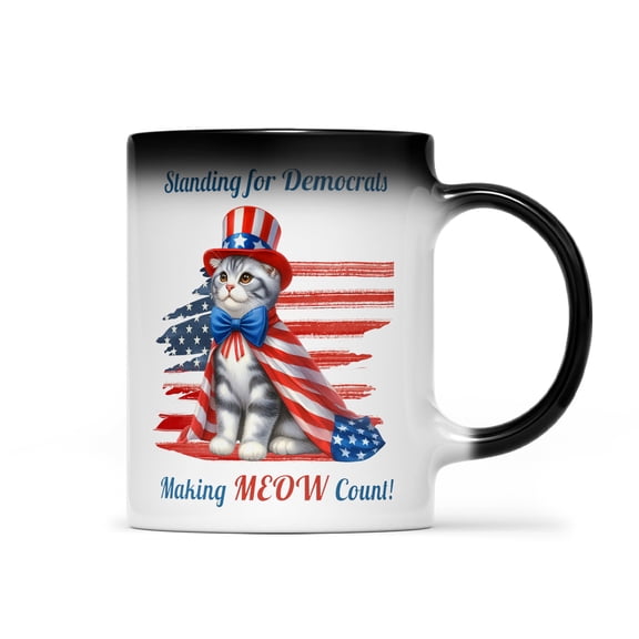 Democratic American Shorthair Cat Making Meow Count Election 2024 Heat Color Changing Mug Cat Lover Kitten Owner Gifts Magic Coffee Mug - 01001