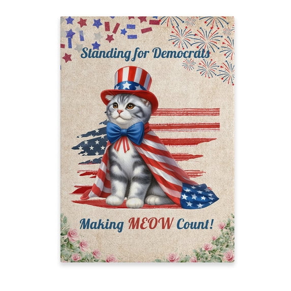 Democratic American Shorthair Cat Making Meow Count Election 2024 Vertical Matte Canvas Poster Cat Lover Kitten Owner Gifts Wall Art Home Decor - 01001