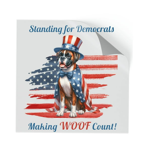 Democratic Boxer Dog Making Woof Count Election 2024 Cutout Transfer Sticker Boxers Dog Lover Gifts Idea Transparent Decal Art Decor - 01001