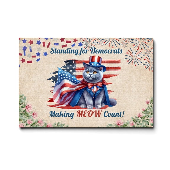 Democratic British Shorthair Cat Making Meow Count Election 2024 Horizontal Matte Canvas Poster Cat Lover Kitten Owner Gifts Wall Art Home Decor - 01001