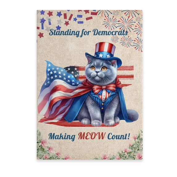 Democratic British Shorthair Cat Making Meow Count Election 2024 Vertical Matte Canvas Poster Cat Lover Kitten Owner Gifts Wall Art Home Decor - 01001