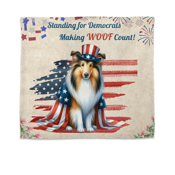 Democratic Collie Making Woof Count Election 2024 Tapestry Collie Dog Lover Gifts Idea Wall Hanging Backdrop Home Decor - 01001