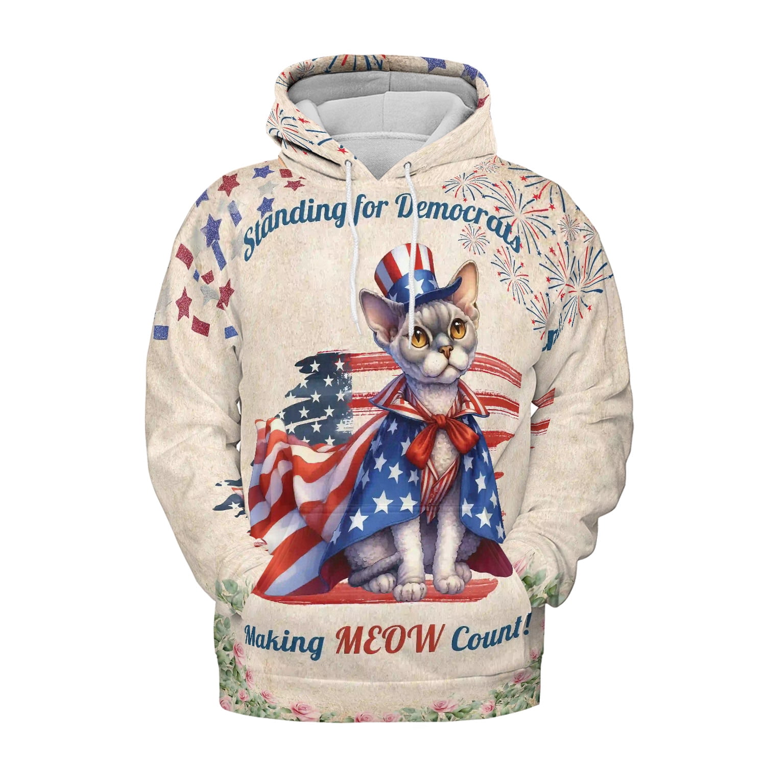 Democratic Devon Rex Cat Making Meow Count Election 2024 All Over Print 3D Hoodie Unisex Merch ...