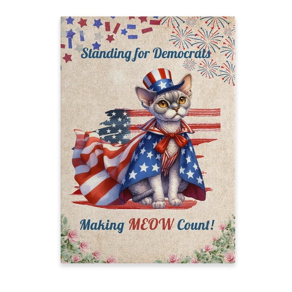 Democratic Devon Rex Cat Making Meow Count Election 2024 Vertical Matte Canvas Poster Cat Lover Kitten Owner Gifts Wall Art Home Decor - 01001