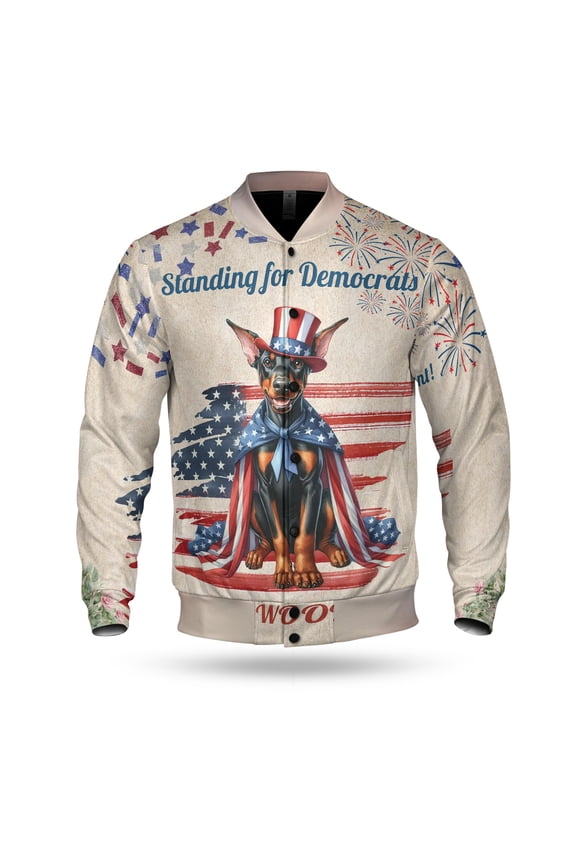 Democratic Doberman Pinscher Making Woof Count Election 2024 All Over Print 3D Baseball Jacket Doberman Dog Lover Gifts Bomber Jacket Softball - 01001