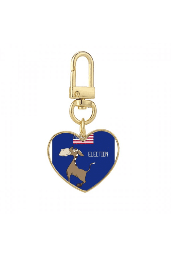 Democratic Donkey Raise Flag Election Gold Heart Keychain Metal Keyring Holder