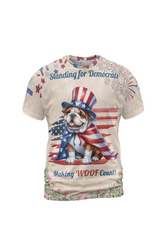 Democratic English Bulldog Making Woof Count Election 2024 All Over Print 3D Shirt Unisex Merch Dog Lover Gifts Idea - 01001