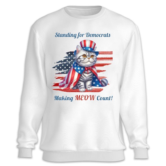 Democratic Exotic Shorthair Cat Making Meow Count Election 2024 Sweatshirt Unisex Merch Cat Lover Kitten Owner Gifts - 01001