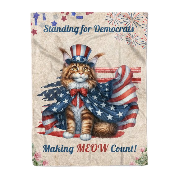 Democratic Maine Coon Cat Making Meow Count Election 2024 Cozy Fleece Blanket Cat Lover Kitten Owner Gifts Warm Soft Throw Blanket - 01001