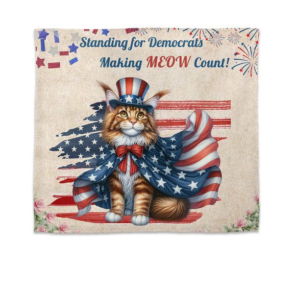 Democratic Maine Coon Cat Making Meow Count Election 2024 Tapestry Cat Lover Kitten Owner Gifts Wall Hanging Backdrop Home Decor - 01001