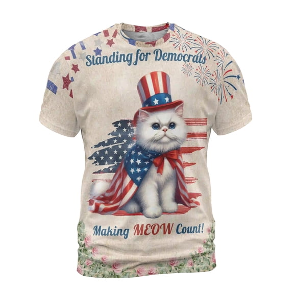 Democratic Persian Cat Making Meow Count Election 2024 All Over Print 3D Shirt Unisex Merch Cat Lover Kitten Owner Gifts - 01001