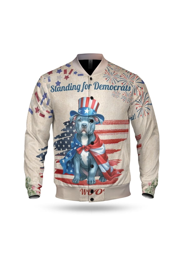 Democratic Pitbull Making Woof Count Election 2024 All Over Print 3D Baseball Jacket Terrier Dog Lover Bomber Jacket Softball - 01001