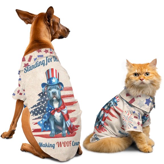 Democratic Pitbull Making Woof Count Election 2024 Hawaiian Summer Shirt for Small Medium Large Dog Cat Terrier Dog Lover - 01001