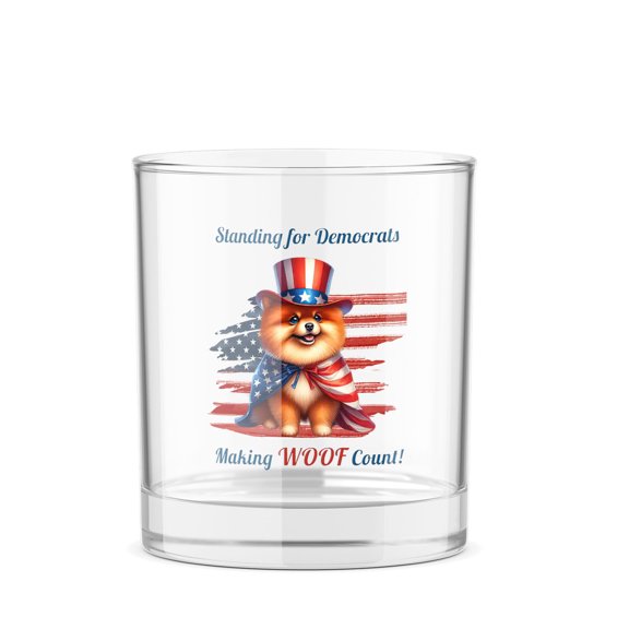 Democratic Pomeranian Making Woof Count Election 2024 11oz Whiskey Glass Mug Pom Dog Lover Gifts Whiskey Cocktail Glasses Cup - 01001