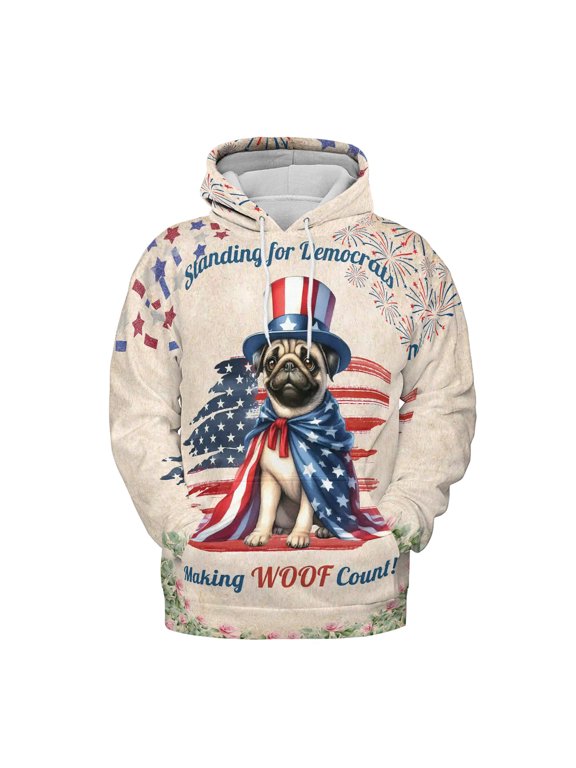 Democratic Pug Making Woof Count Election 2024 All Over Print 3D Hoodie Unisex Merch Hoodies Dog Lover Gifts - 01001