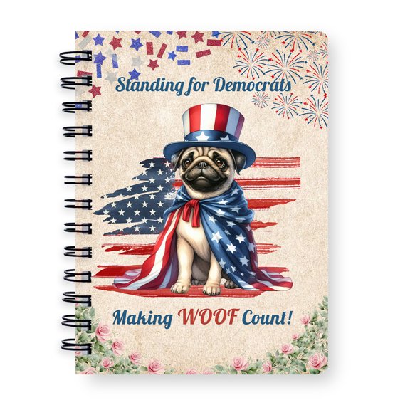 Democratic Pug Making Woof Count Election 2024 Spiral Bound Journal Dog Lover Gifts 5x7in Spiral Notebook - 01001