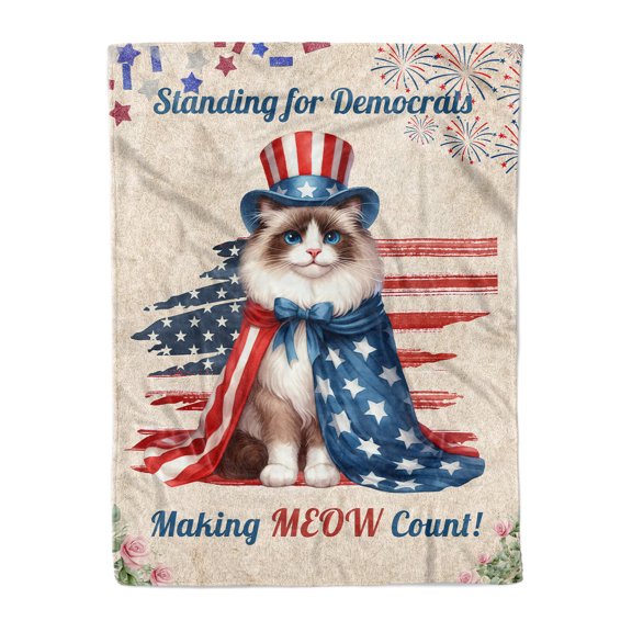 Democratic Ragdoll Cat Making Meow Count Election 2024 Cozy Fleece Blanket Cat Lover Kitten Owner Gifts Idea Warm Soft Throw Blanket - 01001