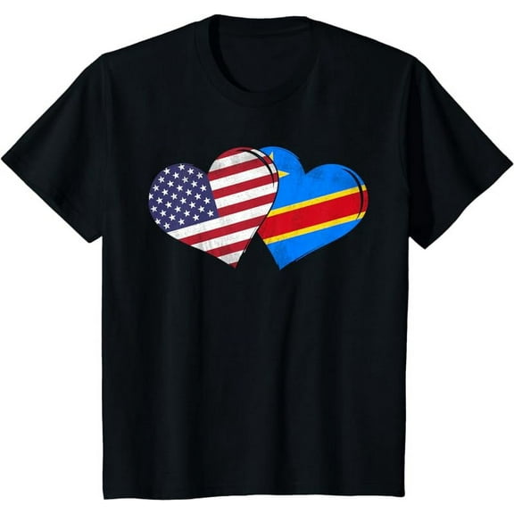 Democratic Republic of the Congo - American Flag Heart T-Shirt