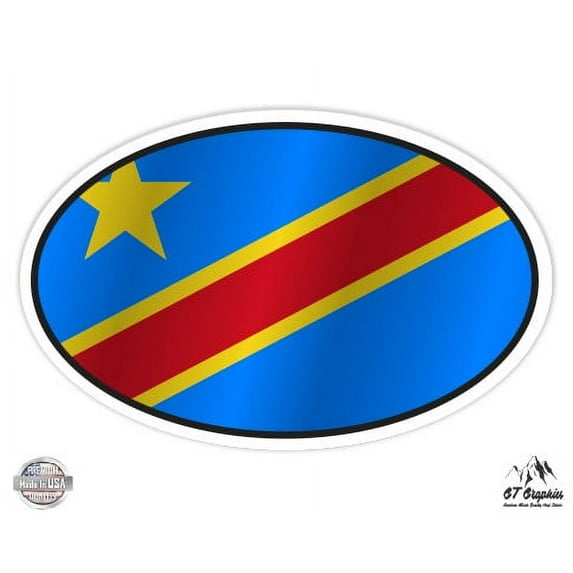 Democratic Republic of the Congo Flag Oval - 5" Vinyl Sticker - For Car Laptop I-Pad - Waterproof Decal