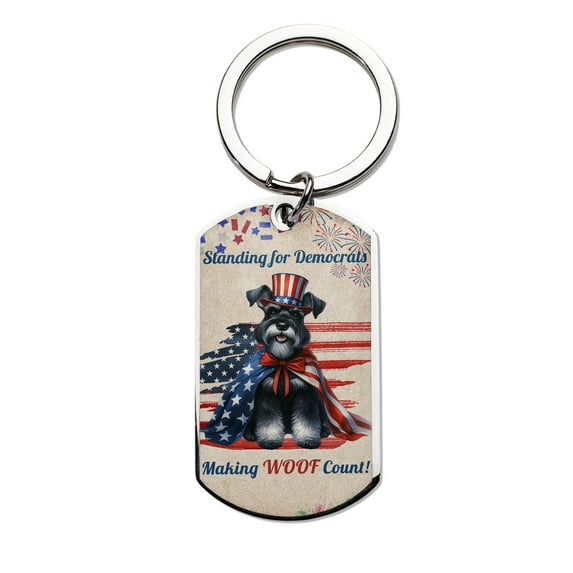 Democratic Schnauzer Making Woof Count Election 2024 Stainless Steel Keychain Miniature Schnauzer Dog Lover Collar Charm Tag Keyring - 01001