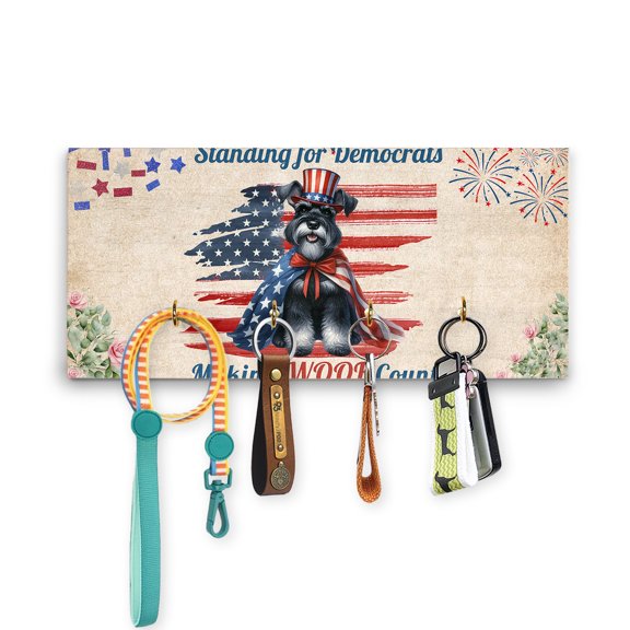 Democratic Schnauzer Making Woof Count Election 2024 Wood Key Holder Miniature Schnauzer Dog Lover Wall-mounted Key Rack Home Decor - 01001