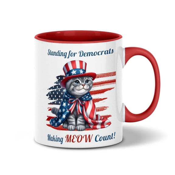 Democratic Scottish Fold Cat Making Meow Count Election 2024 11oz Accent Two-tone Mug Cat Lover Kitten Owner Gifts Coffee Tea Cup - 01001