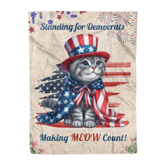 Democratic Scottish Fold Cat Making Meow Count Election 2024 Cozy Fleece Blanket Cat Lover Kitten Owner Gifts Warm Soft Throw Blanket - 01001