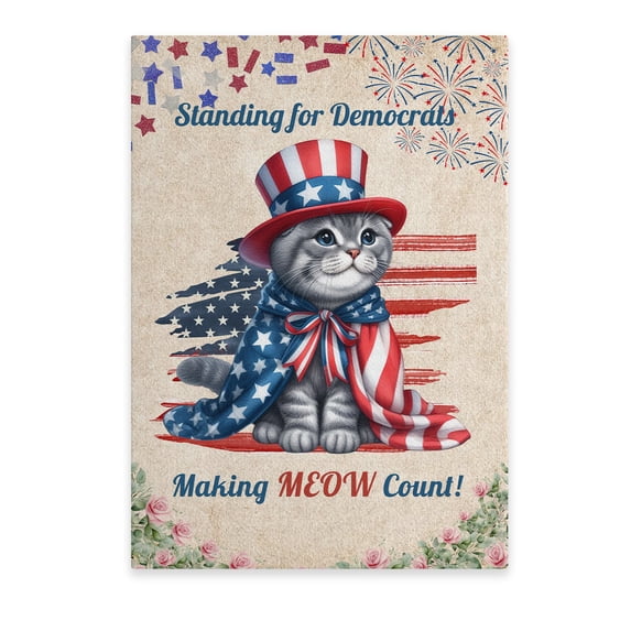 Democratic Scottish Fold Cat Making Meow Count Election 2024 Vertical Matte Canvas Poster Cat Lover Kitten Owner Gifts Wall Art Home Decor - 01001