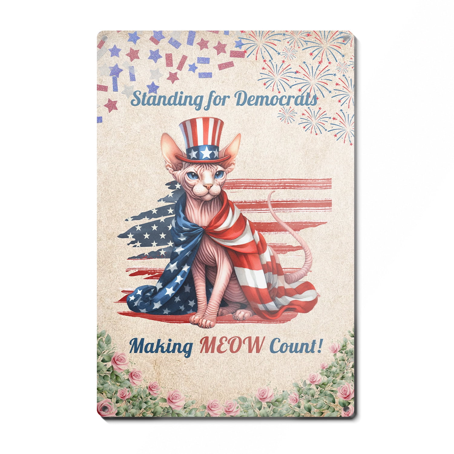 Democratic Sphynx Cat Making Meow Count Election 2024 Vertical Metal ...