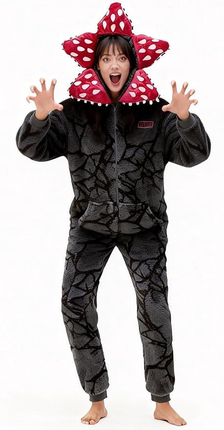 Demogorgon Hooded Jumpsuit Long Sleeve Pajama Hoody Onesie Loungewear Fuzzy Fall Winter Warm Thermal Fluffy